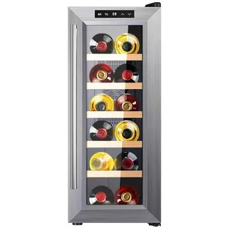 Cecotec Weinkühlschrank - 12 Flaschen - Bolero GrandSommelier 1270 CoolWood. Weinkühler mit thermoelektrischer Kühlung, regulierbarer Temperatur und LED-Innenbeleuchtung, Design in Holz und Edelstahl