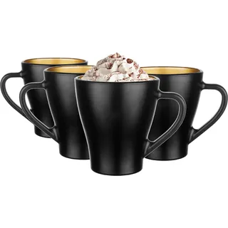 Glasmark KROSNO 1992 Hugo Kaffeegläser-Set 4-teilig Cappuccino Eiskaffee Gläser Becher Spülmaschinenfest Schwarz Gold 4x360 ml