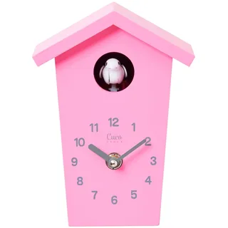 Cuco Clock Mini Kuckucksuhr modern 17 x 12,4 x 9cm Rosa Holz | Moderne Schwarzwalduhr, Kuckucksuhren ohne Pendel zum Hinstellen, Quarzuhrwerk mit Kuckucksruf, Nachtabschaltung für Kinder