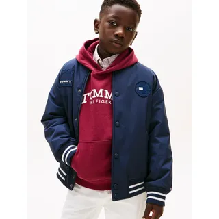 Bomberjacke TOMMY HILFIGER "PADDED GRAPHIC BOMBER", Herren, Gr. 7 (122), schwarz night navy, Web, Obermaterial: 100% Polyester, unifarben, regular fit normal, Rundhals, eingesetzt elastischer Bund, Jacken Bomberjacke, Regular fit, für Kinder bis 16 Jahre, Druck