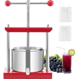 Vevor Obstweinpresse Apfelpresse (3 L) mit 2 Edelstahlfässer, manueller Entsafter, Apfelweinpresse Apfelpresse Traubenpresse Olivenölpresse Handpresse Saftpresse mit T-Griff für Küche