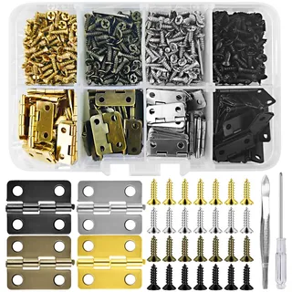 Bohoray 120 Stk Scharniere Klappbar Klein 16 * 13 mm 4 Farben | Metall Mini Scharniere für Holz mit 448 Schrauben, Schatullenscharnier für Schmuckbox Cabinet Holzkiste DIY