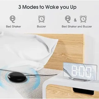 Wecker für Schlafzimmer und Schwerhörige, digital, Trilkissen, Vibrationsfunktion