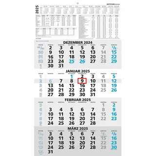 Zettler 4-Monatskalender blau, 2025 - 33x45 - mit Kopftafel - Datumsschieber, - 959-0015-1