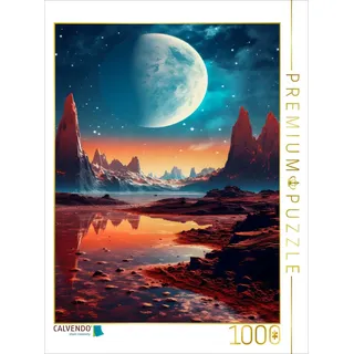 Calvendo Puzzle Mond steht über einem steinigen Planeten | Lege-Größe cm Foto-Puzzle für glückliche Stunden