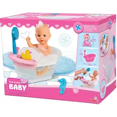 Simba 105560512 New Born Baby Badewanne mit Dusche, mit Pumpfunktion und Badeente, für 30-43cm Puppen, 32,5cm, Puppenzubehör, ab 3 Jahren