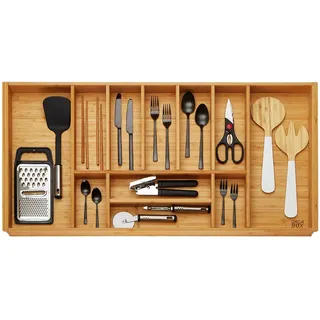 Orga-Box 3 BAMBUS Besteckeinsatz für 100er Schublade 473 x 897 mm | mit 11 Fächer Holz-Schubkasteneinsatz für Nobilia Küchen ab August 2012