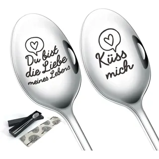 AffeGifts 2 Stück Hochzeitsgeschenk Löffel, Löffel mit Gravur für Hochzeitsgeschenk, Valentinstag Geburtstag Weihnachten Jahrestag Geschenk Kaffeelöffel für Ihn Sie