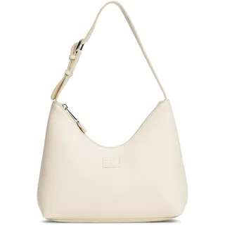 Schultertasche TOMMY JEANS "TJW MUST SHOULDER BAG", Damen, Gr. B/H/T: 27cm x 23,5cm x 7,5cm, beige (creme), Lederimitat, unifarben, Taschen Schultertasche, Damen Umhängetasche, Abendtasche mit Logo-Schriftzug