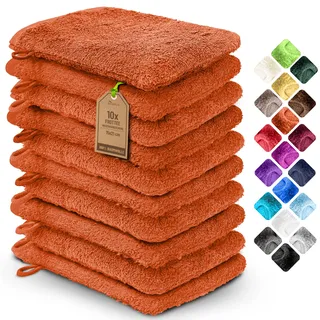 NatureMark 10x Waschhandschuhe aus Frottee 100% Baumwolle – Weich und Robust, Ideal für die tägliche Pflege und Gäste – Terrakotta, 15x21 cm