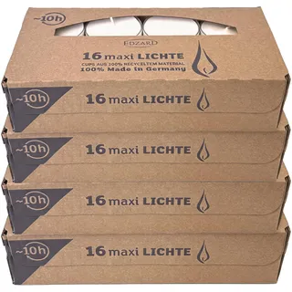 EDZARD 64 Maxi-Teelichter (Ø 54 mm), Kunststoffhülle | 10 Stunden Brenndauer, weiß, durchsichtige farblose Hülle, ohne Duft, Teelichtkerzen, Nightlights, für Teelichtglas, Laterne