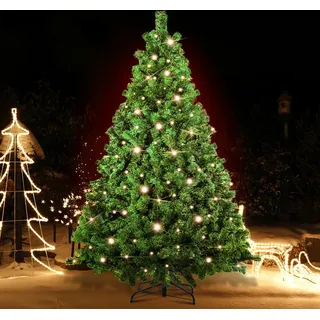 Yakimz Künstlicher Weihnachtsbaum mit Beleuchtung LED Tannenbaum für Weihnachten-Dekoration, aus PE und PVC,210cm inkl. 1200 Spitzen PVC Nadeln,400 warmweiße LED-Leuchten - Grün