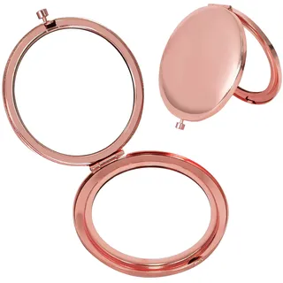Kleiner Runder Tragbarer Handspiegel, Klappbar Mini Schminkspiegel, Tragbarer Taschenspiegel, Taschenspiegel mit Vergrößerung, Rund-Doppelspiegel, Kleiner Spiegel für Schmink auf Reisen (Roségold)