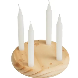 Kleiner Holz-ADVENTSKRANZ 4-Christmas – Rund mit 4 Kerzen | Ø 12 cm | Gelaserte Weihnachtsornamente | Dekorativer Mini-Adventskranz aus Holz zum Individualisieren