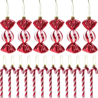 18 Stück Zuckerstangen Weihnachten Deko Weihnachtskugeln Zuckerstangen Deko Glitzer Weihnachtsbaumschmuck Rot & Weiß Süße Weihnachtsanhänger Weihnachtsbaum Deko