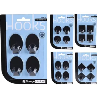 Set 4 Haken Klebstoffe für Mauerwerk, Gestalten Assorted, Schwarz
