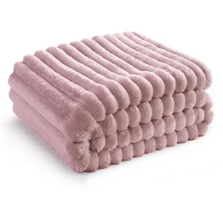 BEDSURE Kuscheldecke Flauschig - Wolldecke & Fleecedecke, Sofadecke, Weiche Warme Grobe Korddecke Gemütlicher Überwurf für Zimmer Deko, Wohn- & Kuscheldecken, Tagesdecke, Rosa, 130 x 170 cm