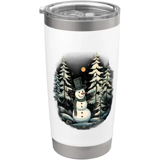Weihnachten Schneemann Weihnachtsbaum Winter Schnee X-Mas Doppelwandiger Edelstahl-Thermobecher