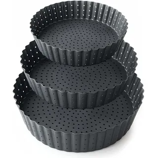 Space Home - Set 3 Extra Hohe Quicheform - Tarteform mit Hebeboden aus Karbonstahl - Backform Rund - Tarteform - Quiche Formen mit Hebeboden Antihaftbeschichtung - Kuchenform - 20, 24 und 28 cm