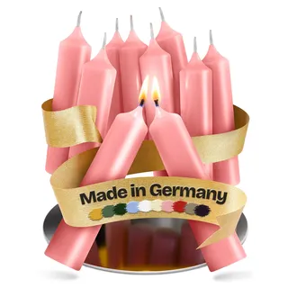 Kerzenfeld® 10 Stück, Kurze Stabkerzen Rosa, 100 x 22 mm, 2-fach getaucht, lange Brenndauer 4+ Stunden, echte Manufakturqualität aus Deutschland, RAL-Zertifiziert und tropffrei