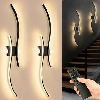 2x Kabellose Akku Wandleuchten 100CM, 10000mAh USB-C Wiederaufladbare LED Wandlampe Schwarz, Schlafzimmer Wohnzimmer Deko Lampe wand mit fernbedienung - Schwarz