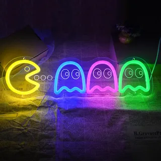 Arcade-Leuchtreklame, Retro-Geister-Arcade-Spiel, LED-Neonlicht-Schild, handgefertigte, ästhetische, coole Nachtlampe für Spielzimmer, Kinderzimmer, Männerhöhle, Party-Geburtstagsgeschenk