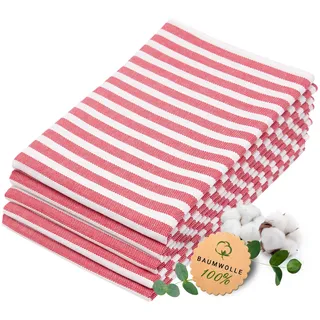 ZOLLNER 5er Set Geschirrtücher Baumwolle in 50x70 cm - saugstarke und langlebige Küchentücher - waschbar bis 60°C – in rot gestreift- Gastronomiequalität - Oeko Tex® Zertifiziert