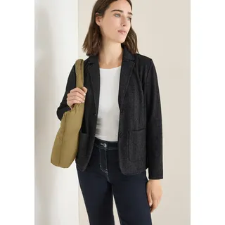Kurzblazer CECIL, Damen, Gr. L (42), schwarz, Web, Obermaterial: 79% Polyester, 18% Viskose, 3% Elasthan, unifarben, tailliert hüftbedeckend, tiefer V-Ausschnitt, Blazer Kurzblazer, mit Herringbone Muster