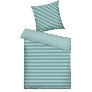 Herding TOM TAILOR Renforcé-Bettwäsche, 80x80 + 155x220cm, 100% Baumwolle/Renforcé, mit Wendemotiv und farbigem Reißverschluss, MEDIUM STRIPES Türkis (Fresh Sage, Smokey Sage)