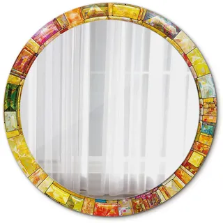 Tulup Spiegel Ø90 cm Rund mit Aufdruck , Multicolor , Glas , 90x90x0.4 cm , Spiegel, Wandspiegel