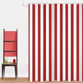 GCIREC Duschvorhang, 180x200cm, Rot Moderner Minimalismus Vertikale Streifen Wasserdichter Stoff Maschinenwaschbarer Badezimmervorhang mit Haken
