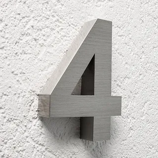 Longlife LED 3D Hausnummer 4 Edelstahl V2A unbeleuchtet Arial