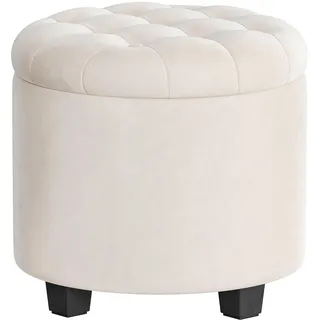 Songmics Sitzhocker rund, Fußhocker mit Stauraum, Schminkhocker mit Füßen, 45 x 45 x 44,5 cm, Samt, bis 150 kg belastbar, für Wohnzimmer Schlafzimmer, cremeweiß LOM012W01