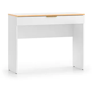 Feldmann-Wohnen Schminktisch Viterbo Alpinweiß matt / goldfarben 100 / 40 / 79cm , Holz , Rechteckig , 100x79x40 cm , Wohnzimmer, Wohnzimmertische, Konsolentische