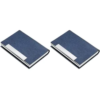 AYCLIF Visitenkartenetui Professionelles PU-Leder Metall Namenskartenhalter Tasche Visitenkartenhalter für Männer und Frauen mit Magnetverschluss, Blau (Packung mit 2)