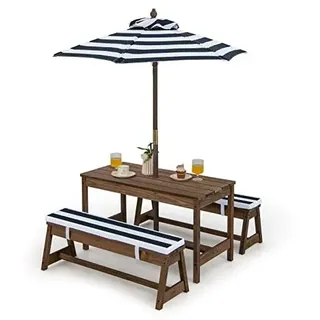 Costway Kindersitzgruppe aus Holz, Sitzgarnitur, Sitzgruppe Outdoor, Gartenmöbel für Garten, Hinterhof, Terrasse (Blau)