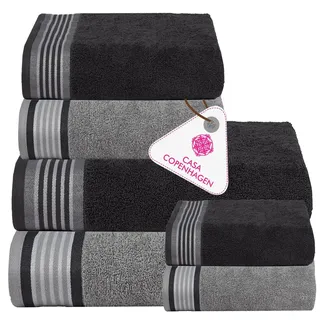 Casa Copenhagen 6-teiliges Badehandtuch-Geschenkset, 600g/m2, Pinengrau+Grauviolett