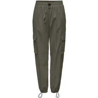 ONLY Cargo Hose Lässige Stoffhose Poptrash Paperback Pants Trousers mit Gummizug Abschluss ONLCASHI, Farben:Olive,Größe Damen:S/L32,Z - Länge L30/32/34/36/38:L32