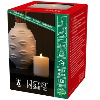 Konstsmide LED Echtwachskerze, cremeweiß, 3D Flamme, per Touch: AN/AUS, 5H-Timer, fernbedienbar: 1651-700, 1 warm weiße Diode, batteriebetrieben, Innen, Batterie: 2 x C 1, 5V (exkl.) - 1620-115