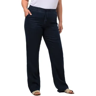 Ulla Popken Damen große Größen Übergrößen Plus Size Leinenhose Mary, Elastikbund, weites, gerades Bein Marine 50 728590130-50