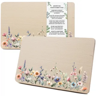 Yabaduu Individuelles Holzbrett für Kinder 23,5x15cm Frühstücksbrettchen Brotzeitbrett personalisiert aus Holz Tier-Motiv als Geschenk Geburtstag Kind RV007 (23 Blumen, Ohne Wunschname)