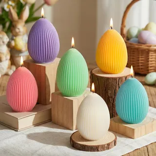 Lanpn 6er Set Osterkerzen in Eiform, Mini Oster Eikerzen Teelichter, Blüte Früchte Duftkerzen Set Je 80g, Macaron Farbe Osterei Kerze Geschenk, Frühlings Osterdekoration Tischdekoration