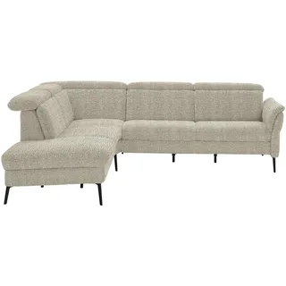 Cantus Ecksofa , Beige , Metall , Ottomane links, L-Form , 275x235 cm , Goldenes M , Typenauswahl, Fußauswahl, Lederauswahl, Stoffauswahl, seitenverkehrt erhältlich, Rückenfutter, Armteil rechts , Wohnzimmer, Sofas & Couches, Wohnlandschaften, Ecksofas