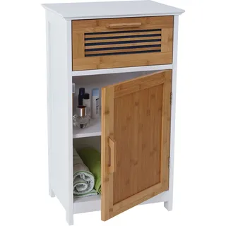 Kommode HWC-A85, Badezimmerkommode Badschrank Bambus, 71x40x31cm weiß - Braun