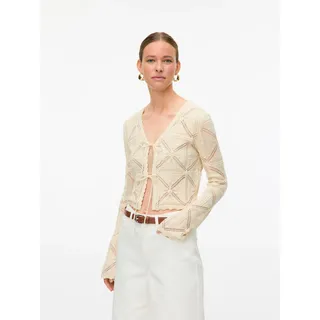 Strickjacke VERO MODA "VMLOLA LS V-NECK BOW CARDIGAN NOOS", Damen, Gr. M, birch, Strick, Obermaterial: 100% Baumwolle, unifarben, regular fit kurz, V-Ausschnitt, Strickjacken Strickjacke, Baumwolle, regular fit