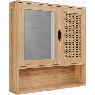Vicco Badspiegelschrank Liora, 56 x 58 cm mit Spiegel, Bambus/Rattan - Grün