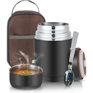Wintem - Thermo-Lunchbox 1200 ml aus Edelstahl mit isolierter Tasche und faltbarem Löffel, luftdichte Lunchbox für heiße und kalte Lebensmittel, leicht zu reinigen und ideal für Büro, Schule oder