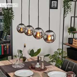 HOFSTEIN Hängeleuchte Gastor, 4-flammige Hängelampe aus Metall/Glas in Schwarz/Chrom-/Rauchfarben, moderne Pendelleuchte im Retro/Vintage-Design, Ø Schirme 15 cm, 4 x E14, Esszimmer, Küche, Wohnzimmer
