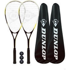 2 x Dunlop Nano Max Ti Squash Racket + 3 Squash Bälle