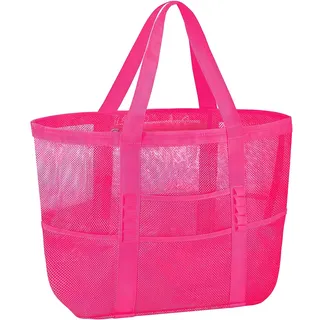 SilverChry Mesh Strandtasche, Aufbewahrungstasche Strand, Campingtasche, Sandspielzeug Tasche, Strandtasche Damen, Schwimmbadtasche, Einkaufsnetz Groß, Duschtasche Camping (Rosa)